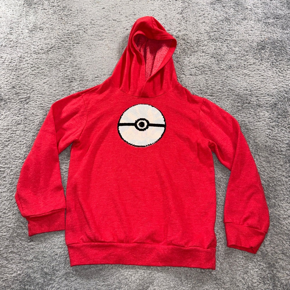 Pokemon Hoodie Pikachu Flip Sequin Red Youth Size M Pullover Graphic Sweatshirt